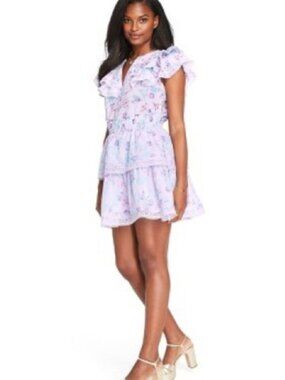LoveShackFancy Target Lou Mini Dress XS Floral Double Ruffle Tiered Romantic